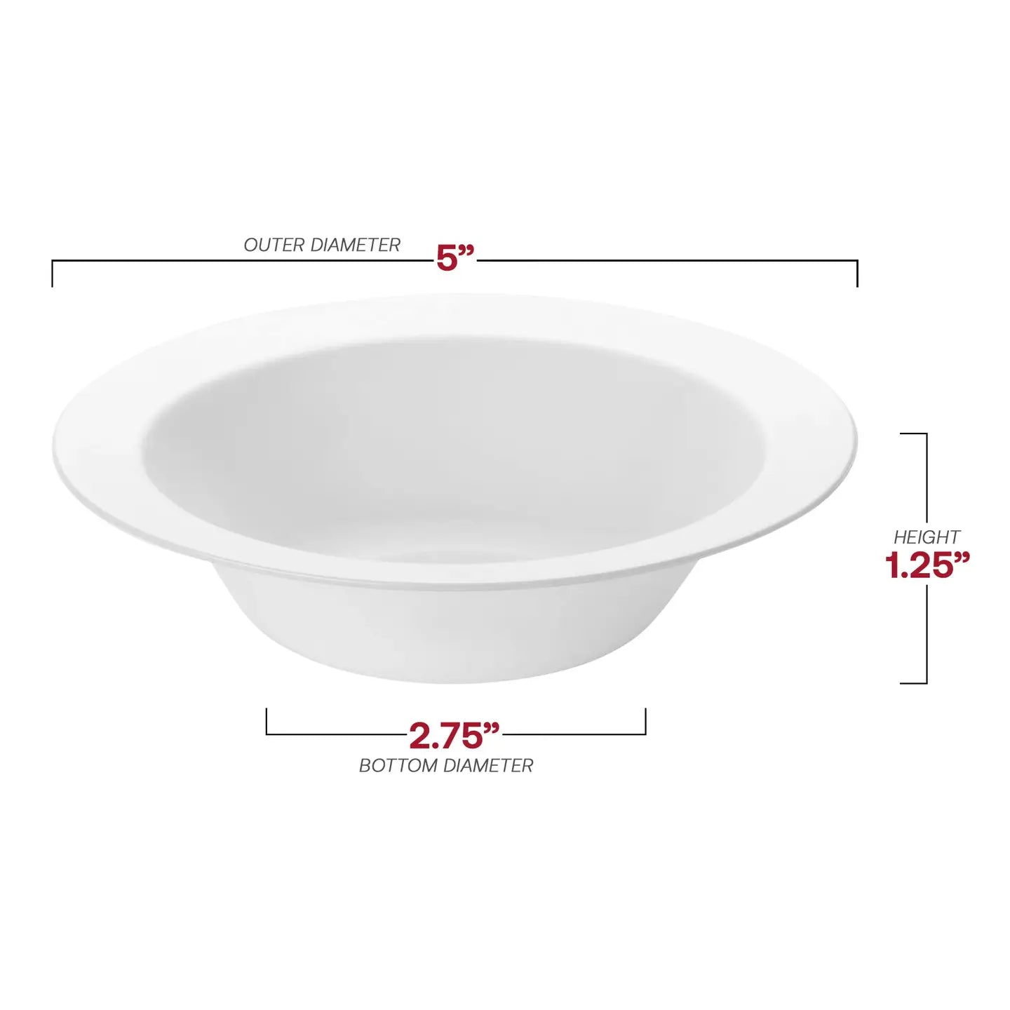 5 oz. White Edge Rim Round Plastic Dessert Bowls - 10 Pcs