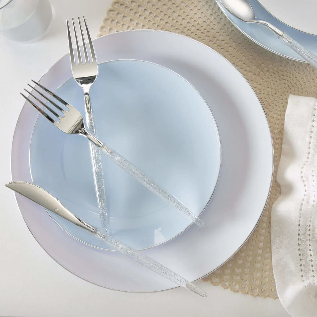 Ice blue and silver dinner plates - 10 pack