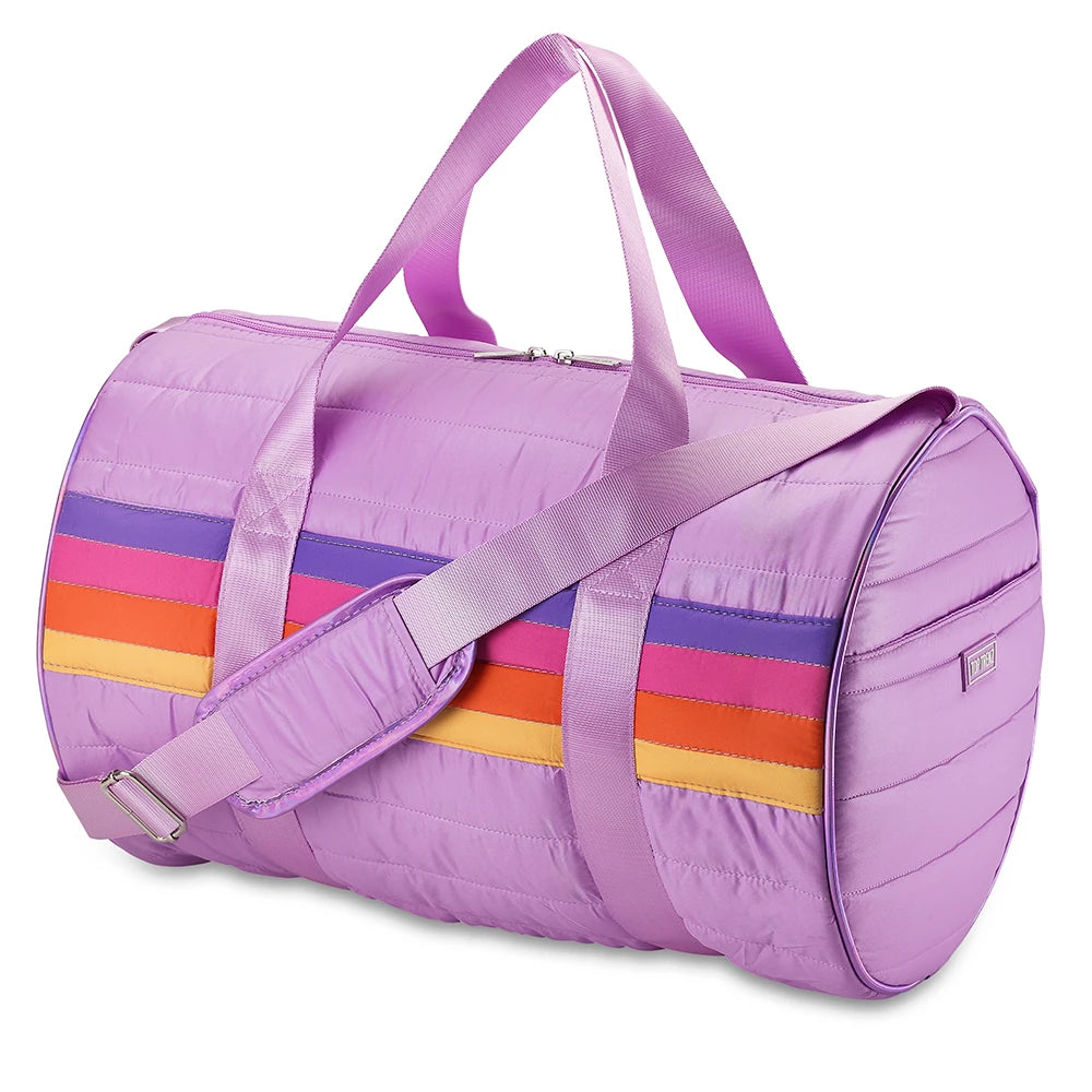 Purple Puffer Duffle Bag Retro Stripe
