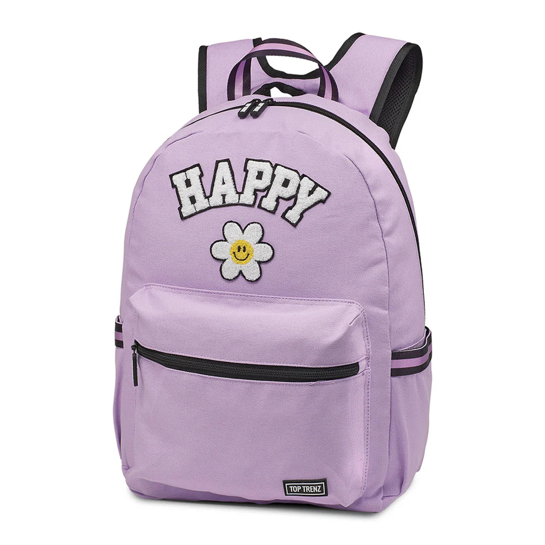 Purple Happy Canvas Backpack with Patches Top Trenz