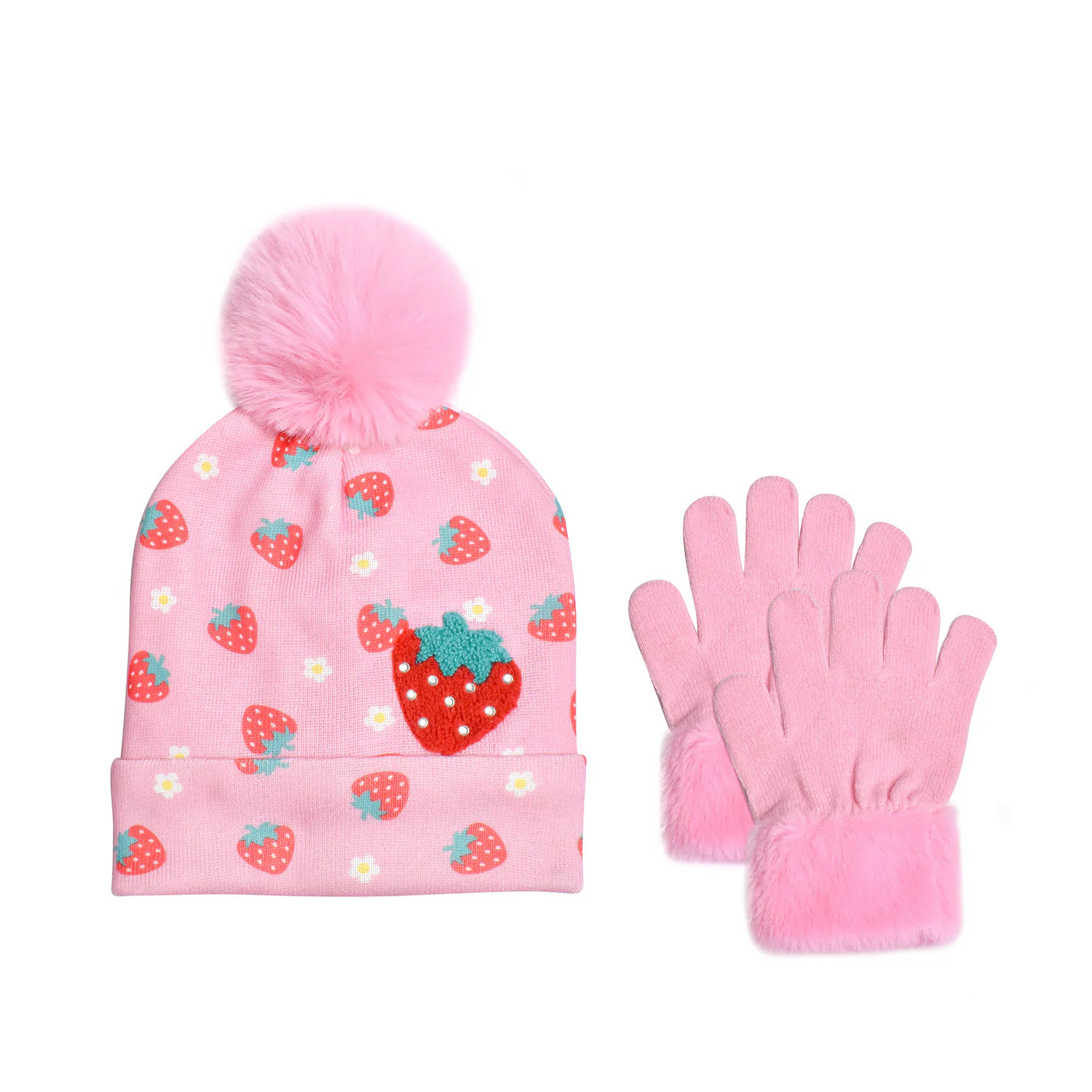 Strawberry Printed Hat & Glove Set