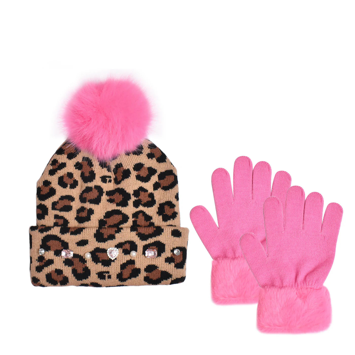 Leopard Print Hat & Glove Set