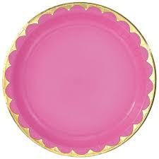 Hot Pink and Gold Scalloped Plate 10in.