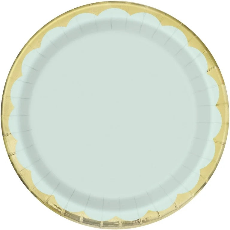 Light Blue and Gold Scalloped Plate 9in