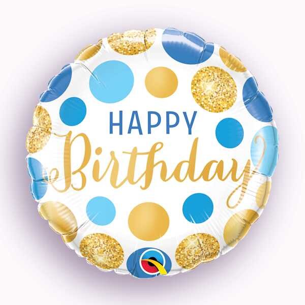 Birthday Gold And Blue Dots Foil Balloon