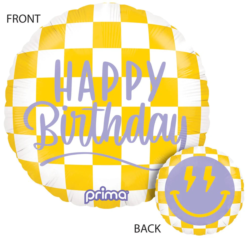 Happy Face Checkered Birthday Foil Balloon