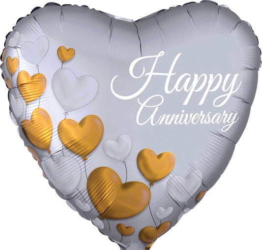 Anniversary Platinum Hearts Foil Balloon