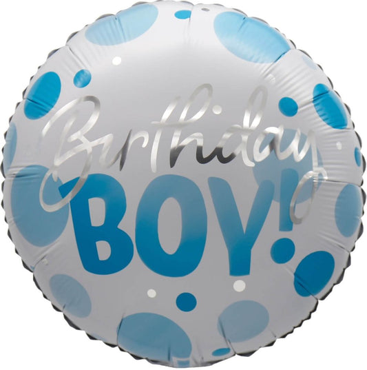 Birthday Boy Blue Dots Foil Balloon