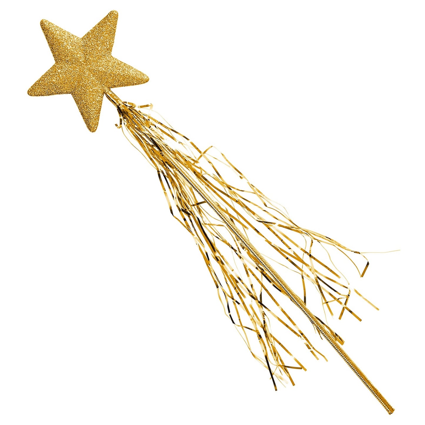 GOLD GLITTER STAR MAGIC WAND WITH TINSEL