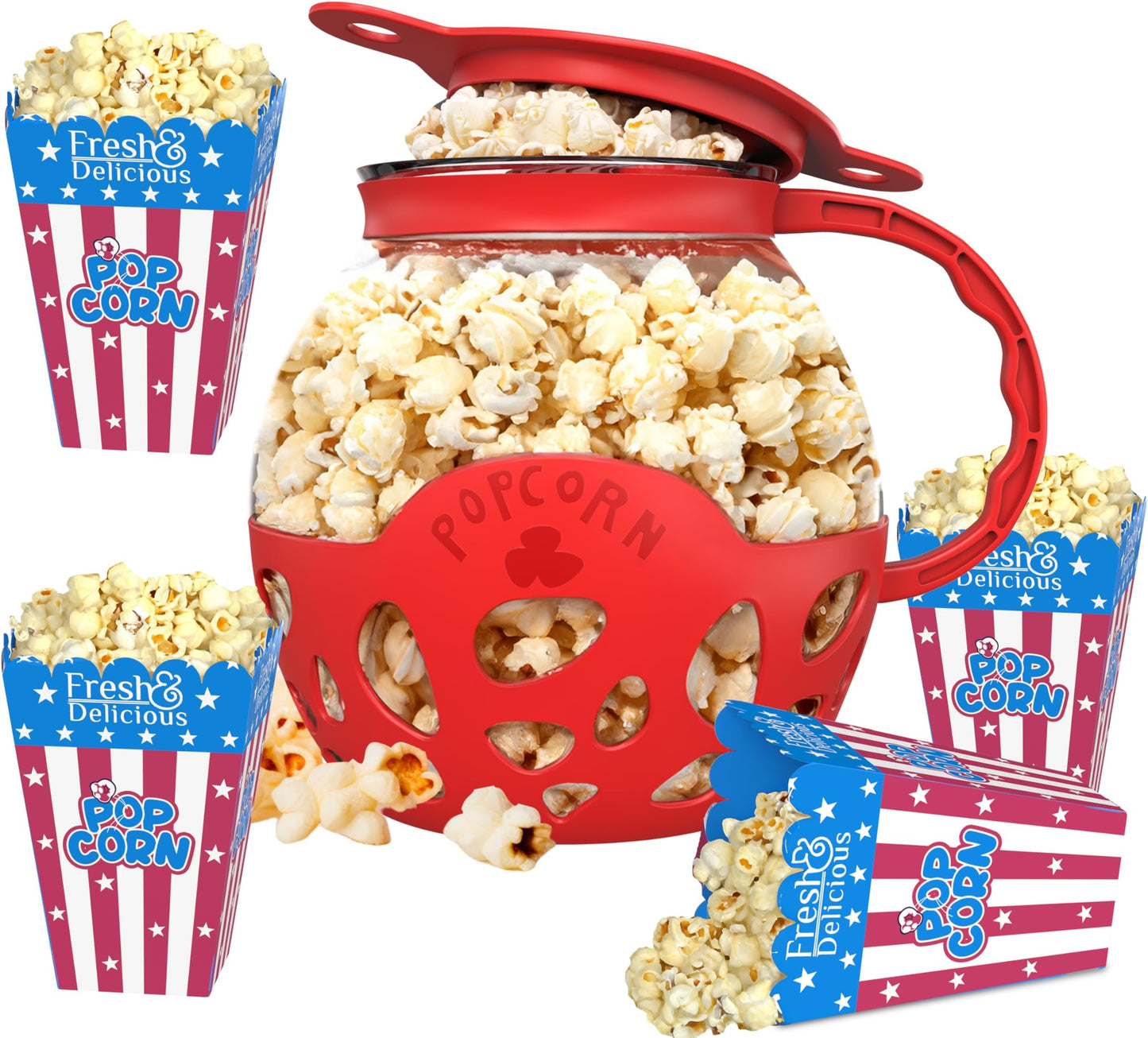 Micro-Pop Microwave Popcorn Popper with Temperature Safe Glass, 3-in-1 Lid Measures Kernels and Melts Butter, Made Without BPA, Dishwasher Safe