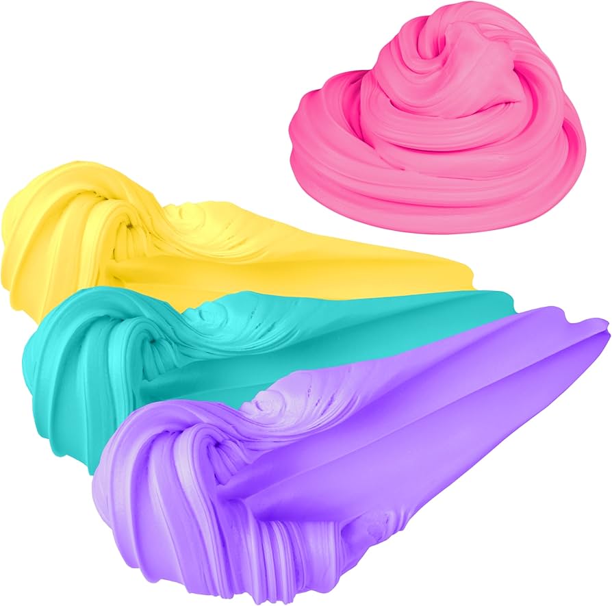 ORB Super Fluff Slimi 4 Pack Bucket Color Set 1 - Yellow, Purple, Pink, Teal
