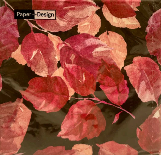 MAROON LEAVES LUNCH NAPKIN