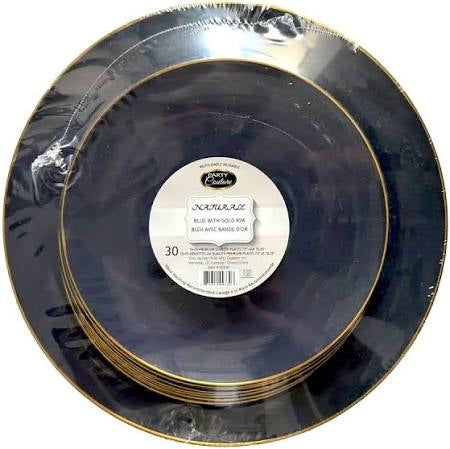 Blue Premium Quality Round Plates with Gold Rim