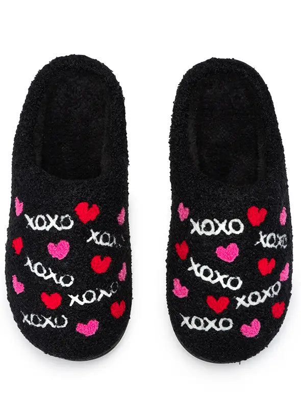 Indoor / Outdoor Slippers - Xoxo & Hearts - Black