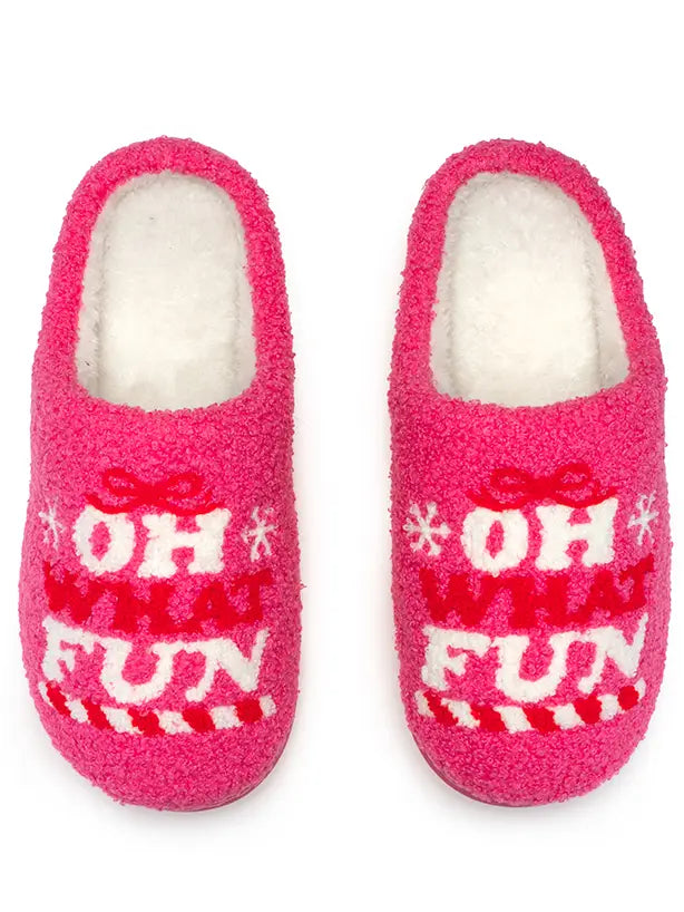 Indoor / Outdoor Slippers - Holiday - "Oh What Fun" - Pink