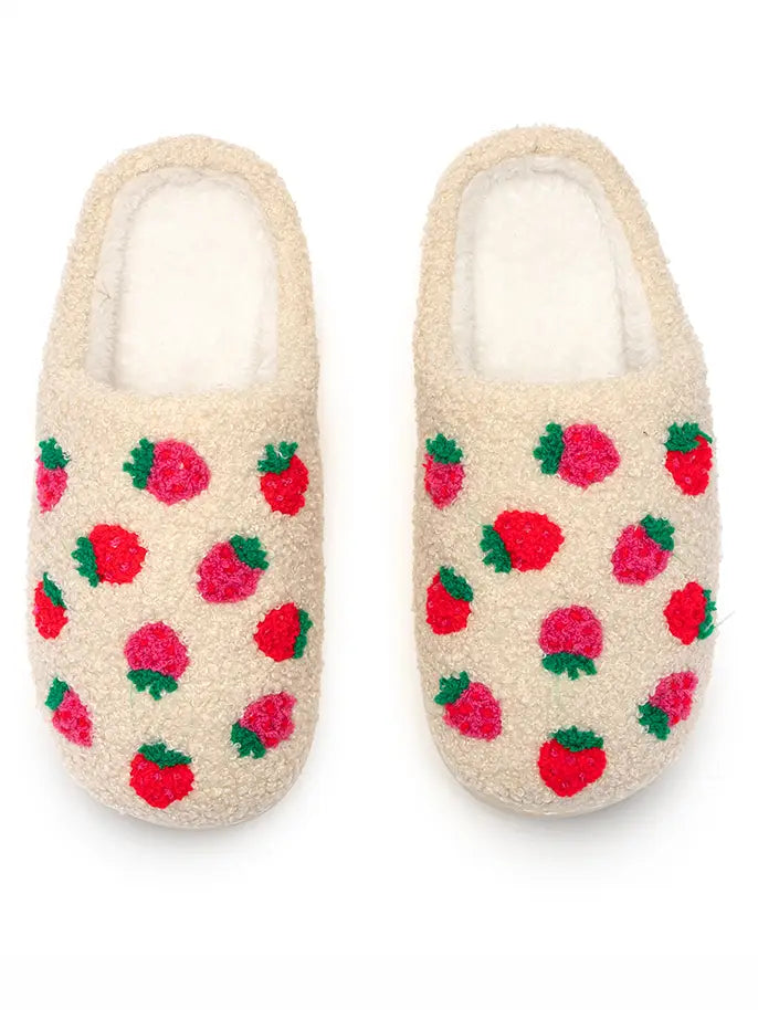 Indoor / Outdoor Slippers - Red Strawberries - Cream