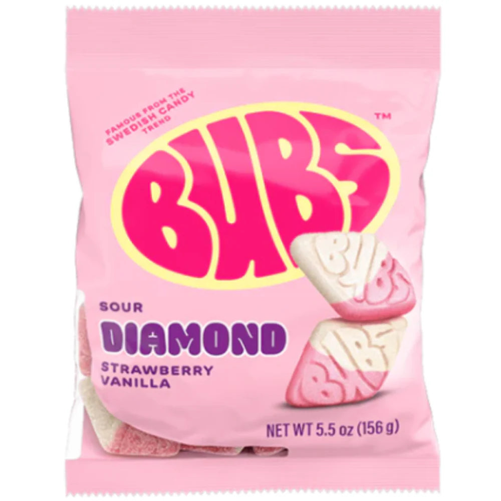 Swedish Candy BUBS Strawberry Vanilla Sour Diamond 5.5 oz