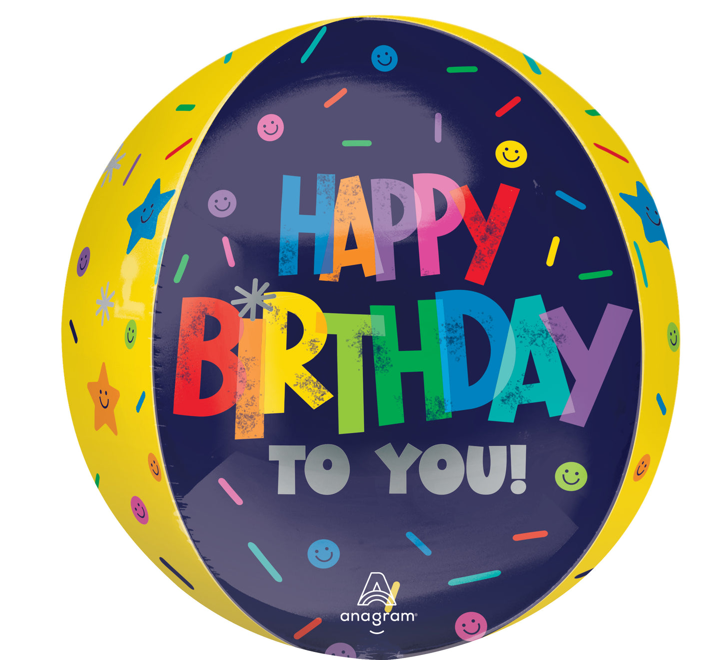 Yellow and blue happy birthday balloon