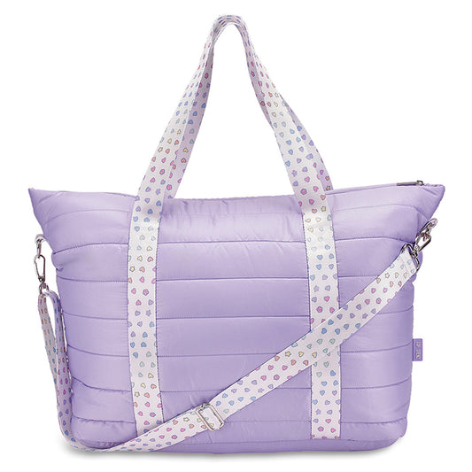 Purple Puffer Tote Rainbow Heart Strap