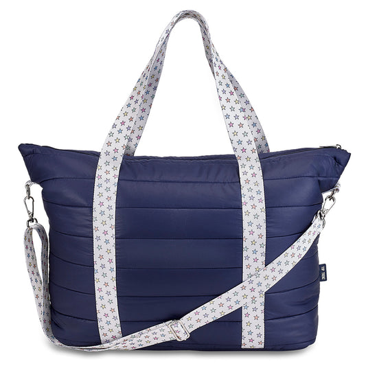 Navy Puffer Tote with Rainbow Star Strap