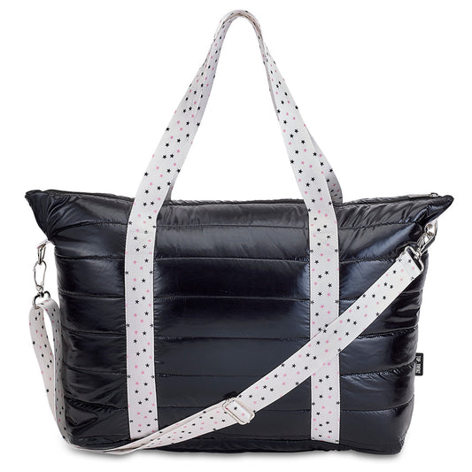 Black Puffer Tote with Twinkle Star Strap