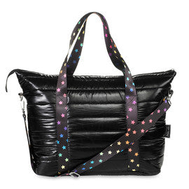 Black Puffer Tote Scatter Star Strap