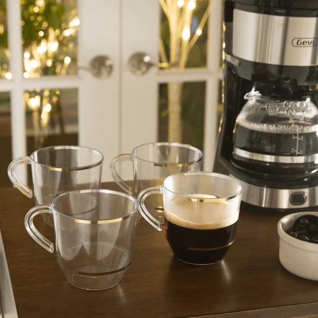 12.5 Oz Clear • Gold Plastic Coffee Cup | 8 Cups