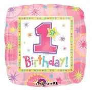 1st Birthday Baby Girl Square Balloon