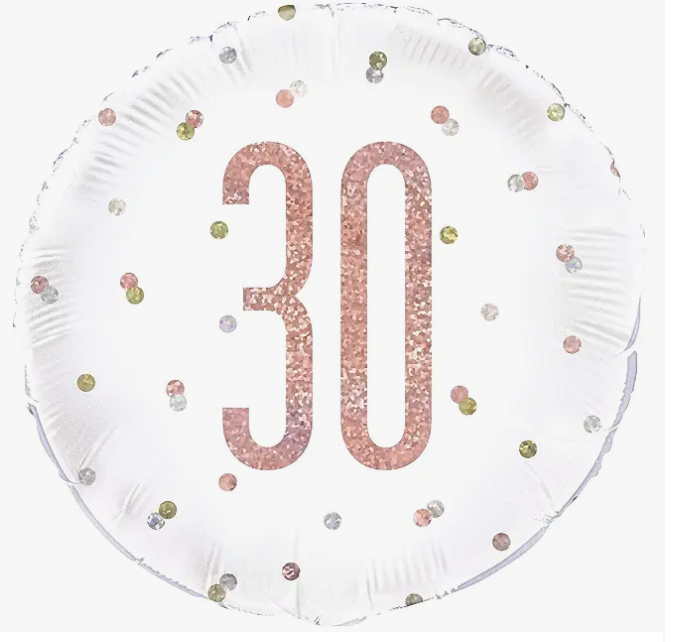 30th white & rose gold birthday balloon
