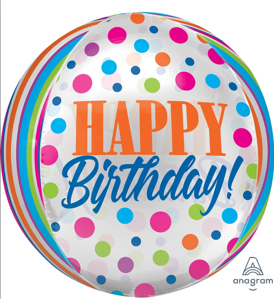 Birthday Bright Dots Clear Orbz Balloon