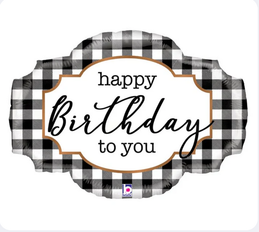 Gingham Happy Birthday Foil Balloon