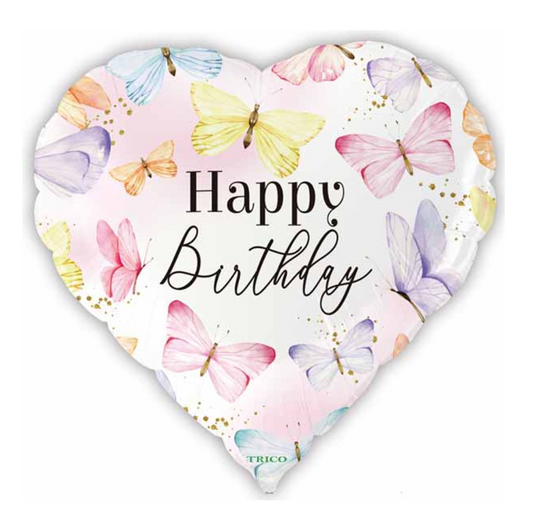 Happy Birthday Butterflies Heart Shaped Balloon