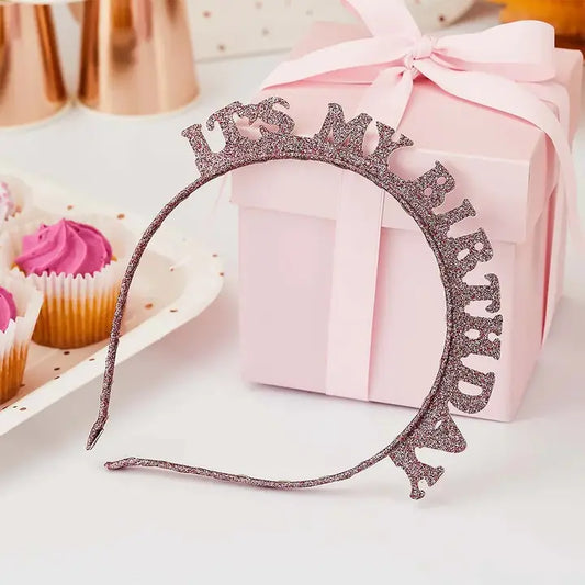 Rose Gold 'it's My Birthday' Glitter Headband