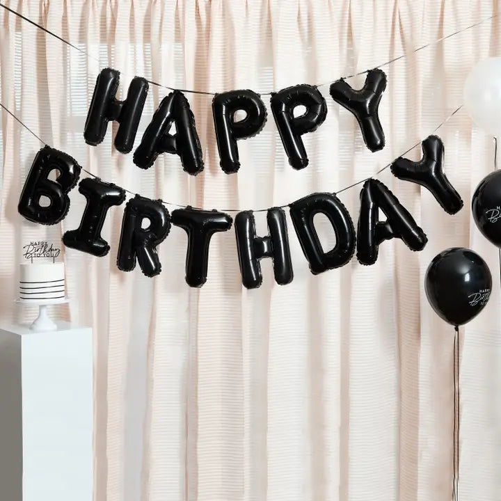 Black 'Happy Birthday' Foil Balloon Garland