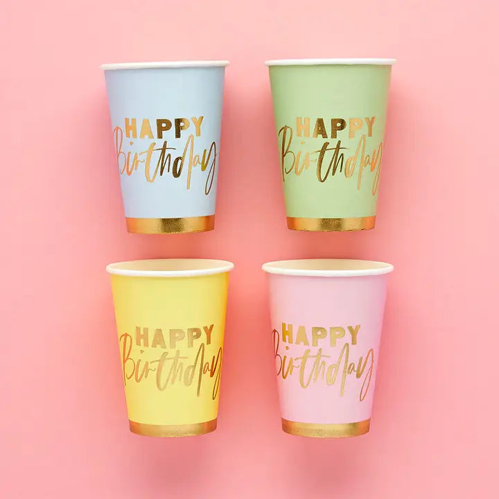 Pastel 'Happy Birthday' Paper Cups