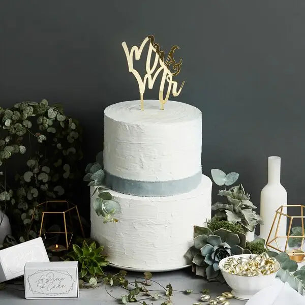 Gold 'Mr & Mr' Mirror Acrylic Cake Topper