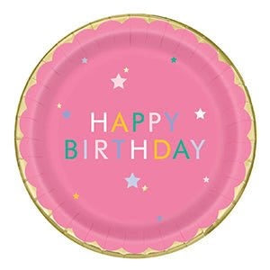 Pink happy birthday plate