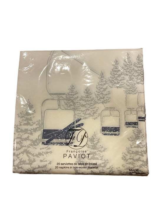 FRANCOISE PAVIOT "SKI CABLE CAR " DINNER NAPKIN
