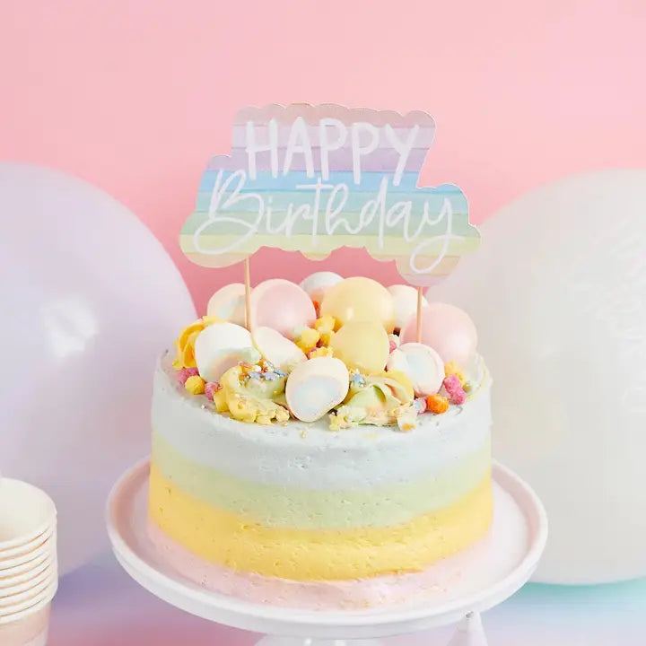 Eco Rainbow 'Happy Birthday' Paper Cake Topper
