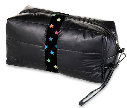 Black Puffer Cosmetic Bag Scatter Star Straps