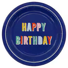 Blue simple birthday dessert plate