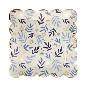 Hanukkah Stars & Branches Scalloped Square Plate