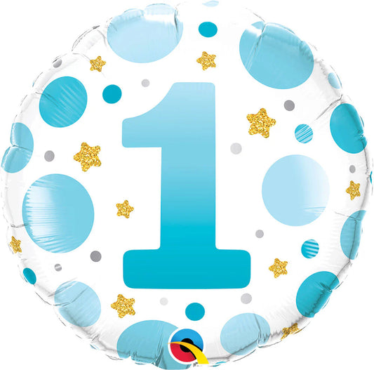 1st Birthday Baby Boy Stars and Polka Dots Balloon