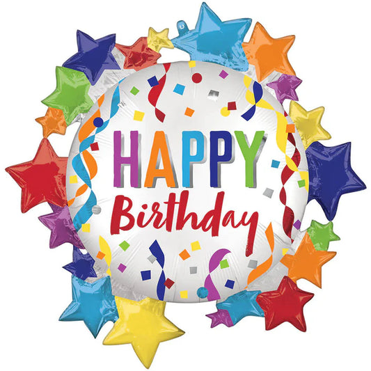 Satin Happy Birthday Stars SuperShape Balloon