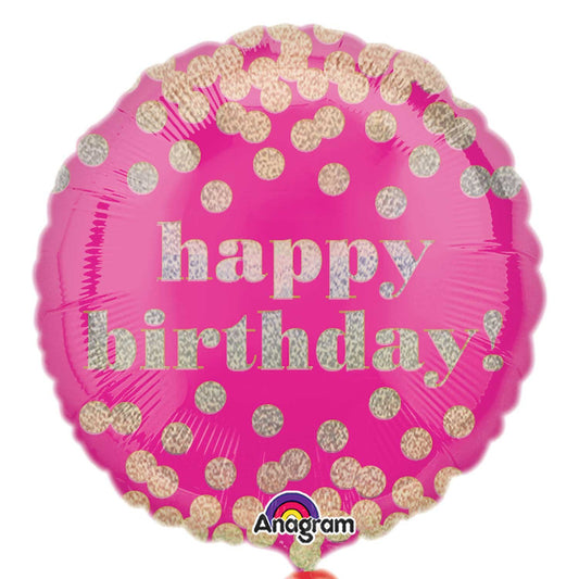 Dotty Holographic Happy Birthday Balloons