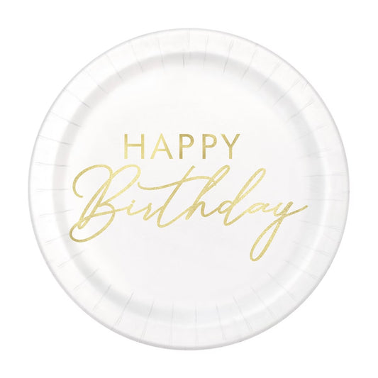Gold happy birthday dessert plate