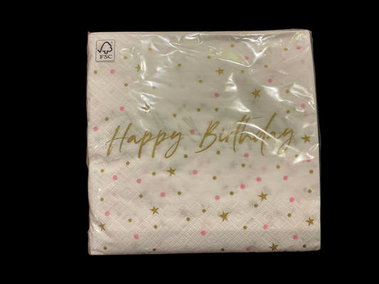 Happy birthday luncheon napkin with pink dots and gold star