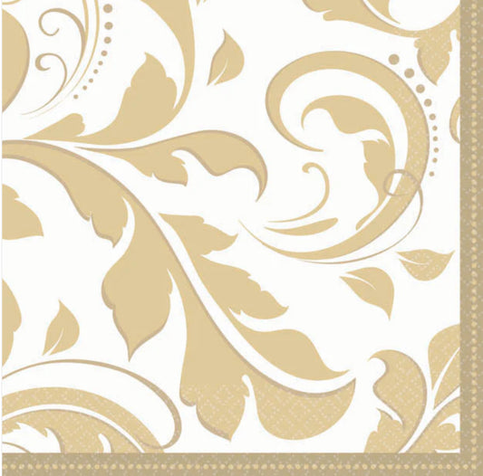 Gold Elegant Scroll Cocktail Napkin
