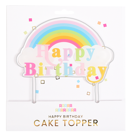 Pastel Rainbow Happy Birthday Cake Topper