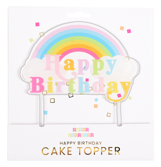 Pastel Rainbow Happy Birthday Cake Topper